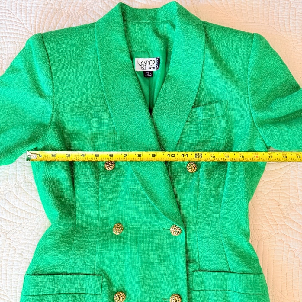 VTG 80s Kelly Green Double Breasted Blazer Power Dress Corporate Chic Kasper 4P - Picture 13 of 16